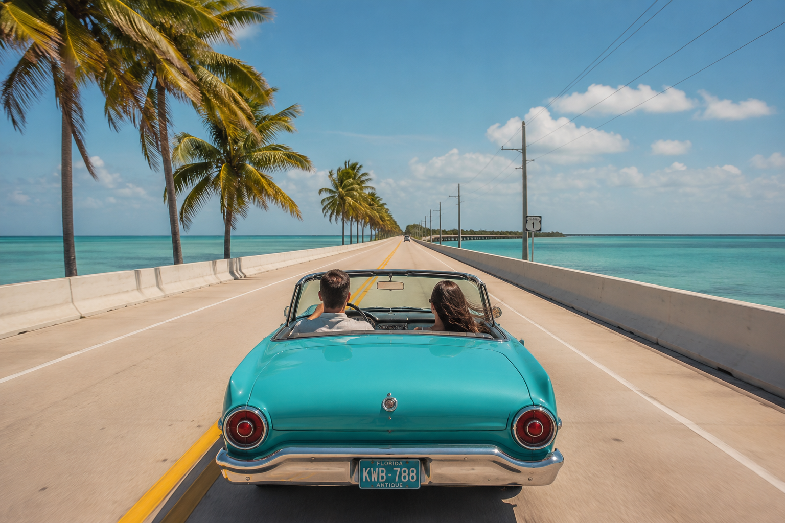 Coastal drive in a vintage convertible